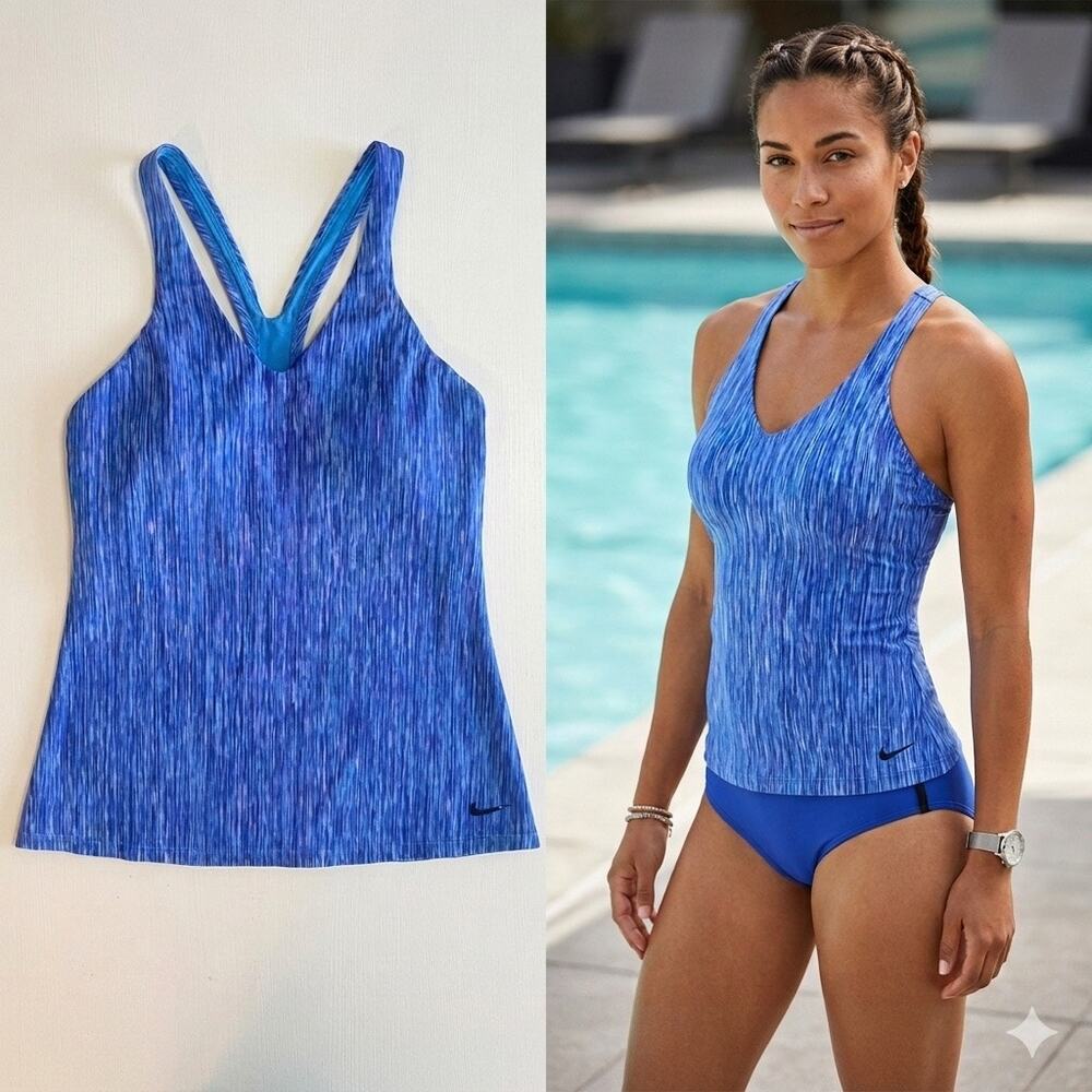 Nike Women's Racerback Tankini Top Size Small Blue Space Dye Swimwear